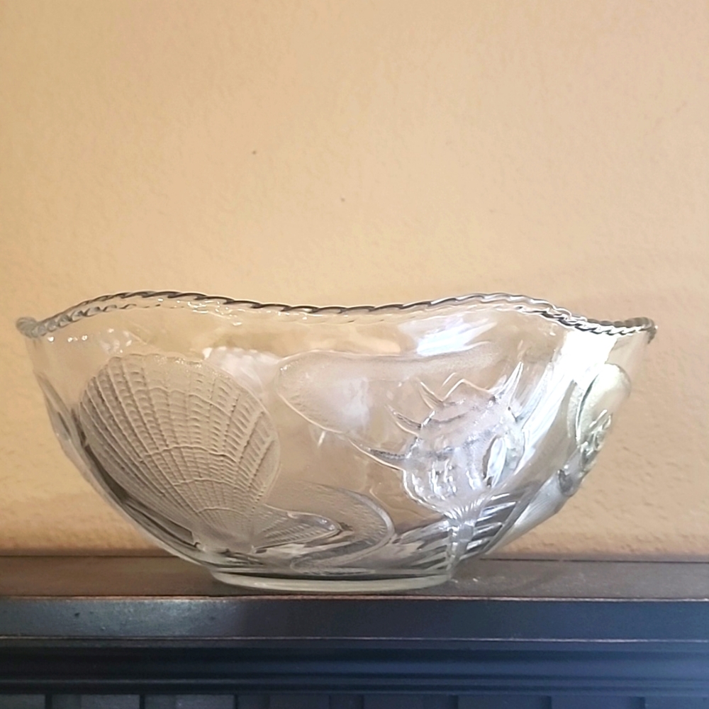 Seaside clear glass punch bowl serving bowl